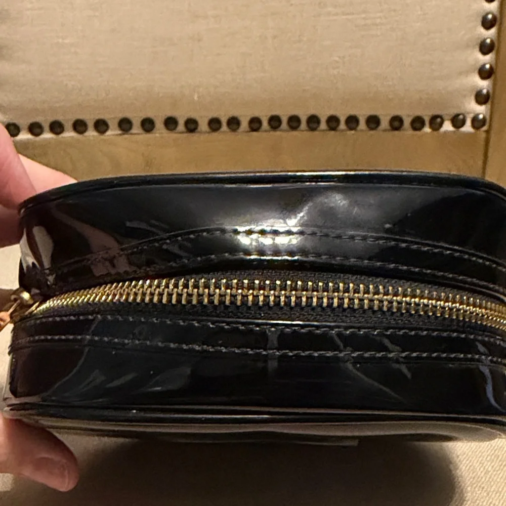 Tory Burch Small Black Patent Leather Cosmetic Bag